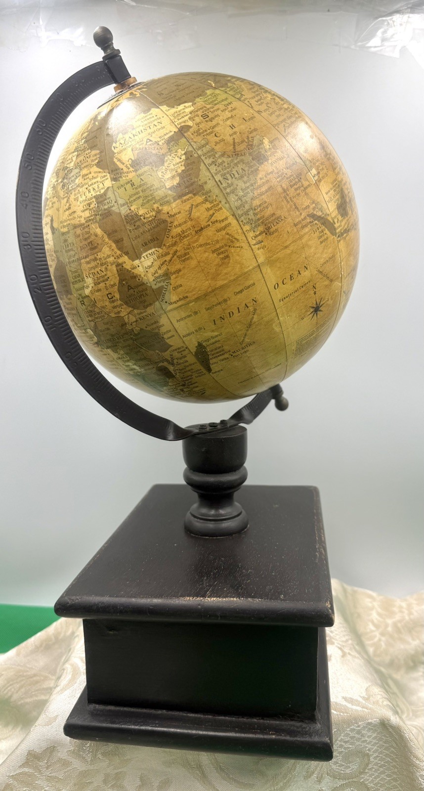Decorative 16" World Globe with Rustic Wood Open Drawer