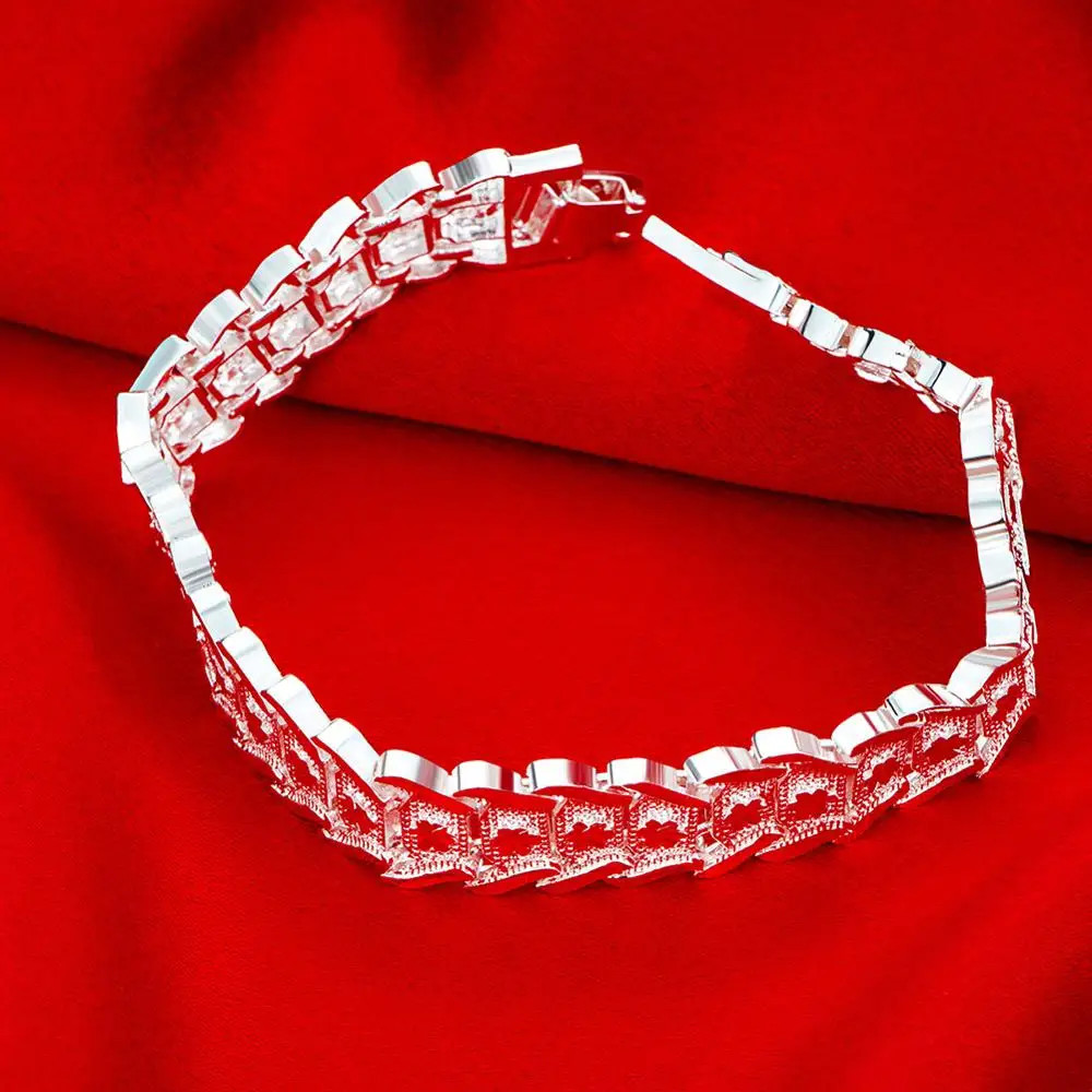 Pulsera Abalorio De Plata Para Hombre Brazalete De Cadena Joya Men Lujo Elegante