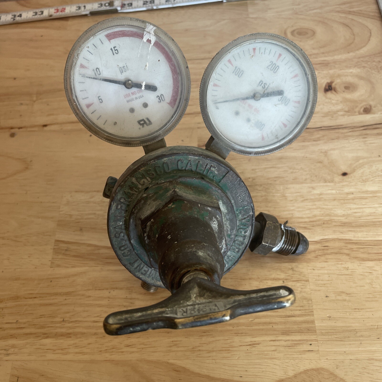 Vtg Victor Equipment Co. San Francisco Calif. VN-60 Brass Gas Gauge Regulator