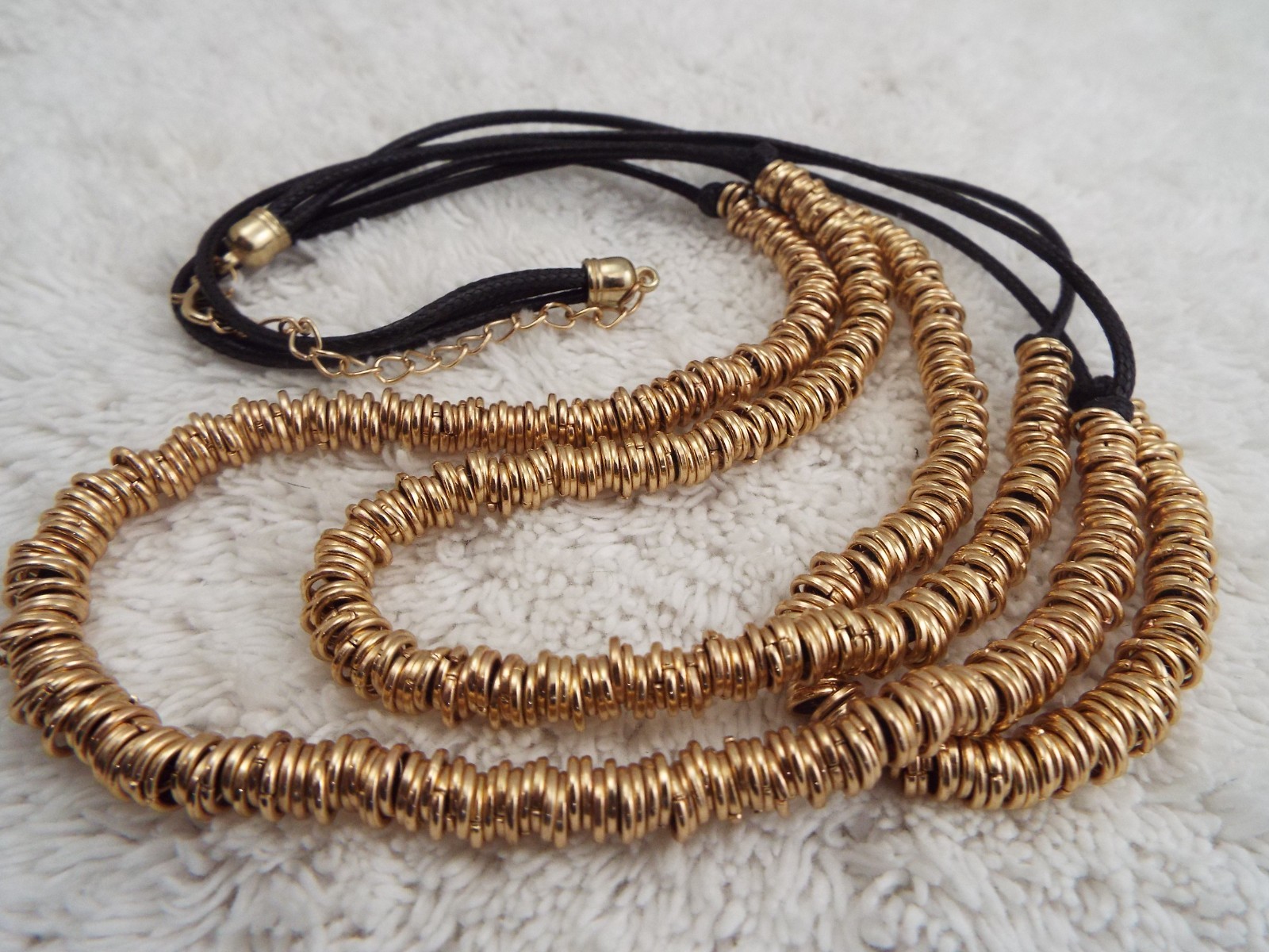 Black Cord Rings Multi Strand Necklace (A74)