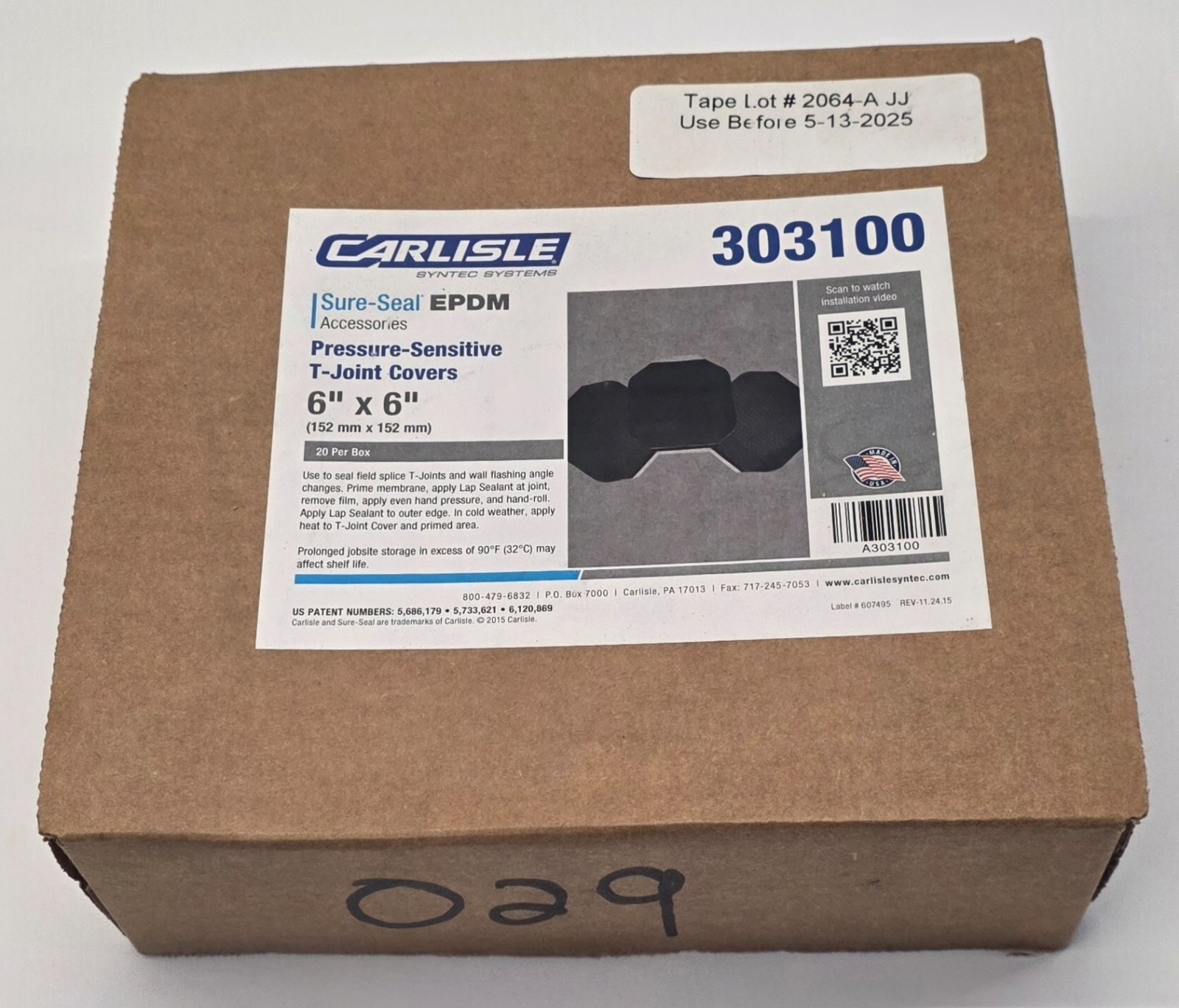 Carlisle Sure-Seal EPDM Pressure-Sensitive T-Joint Covers P/N: 303100