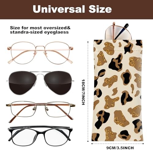 2Pcs Sunglass Eyeglass Glasses Case Soft PU Leather with Leopard Print a