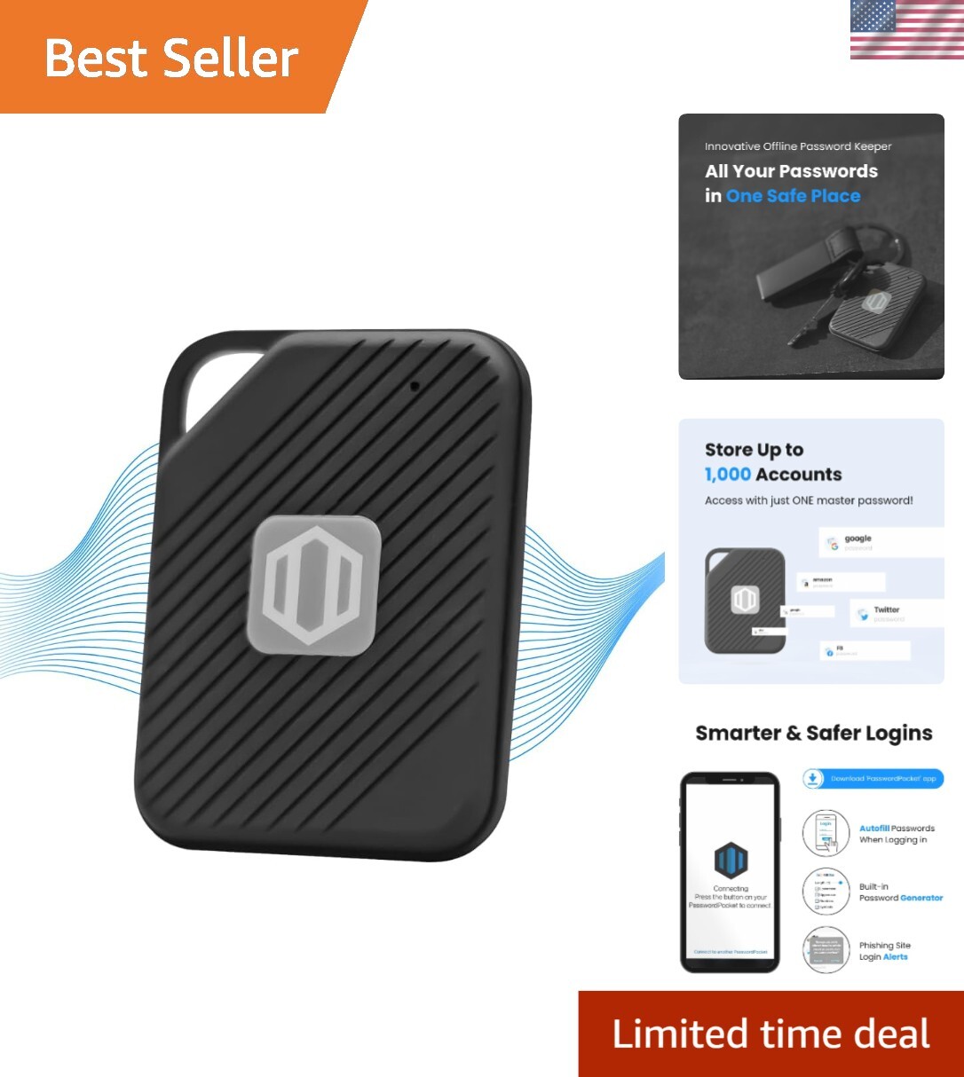 Secure Offline Password Keeper: 1000 Credential Bluetooth Drive with Autofill