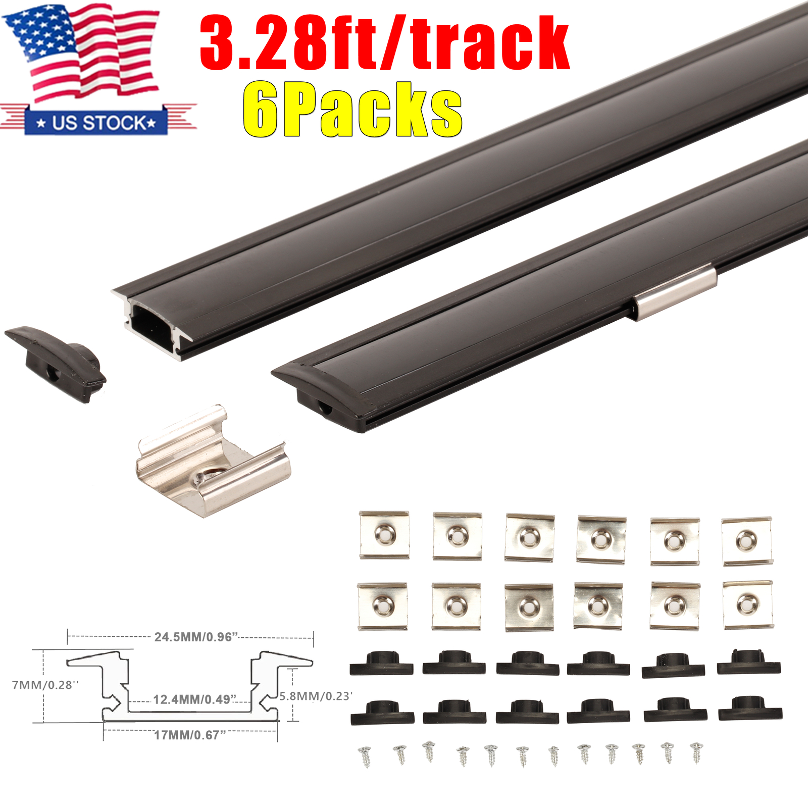 6-Pack Recessed LED Light Strip Black Channel Diffuser 3.28FT LED Aluminum Track
