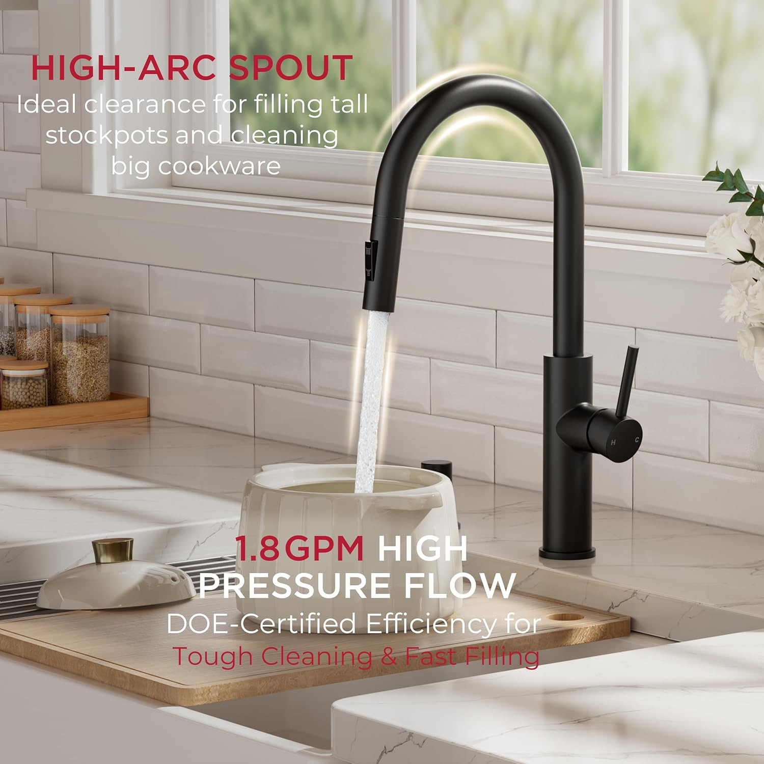 Black Kitchen Faucet with Pull-Down Sprayer & 5 Waterfall Modes