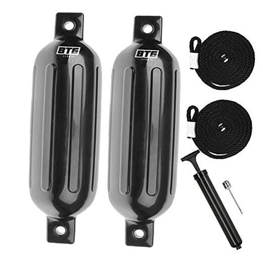Two Large Boat Fenders/Bumpers w/Fender Lines & 5.5" x 20", Boats Up To 21'