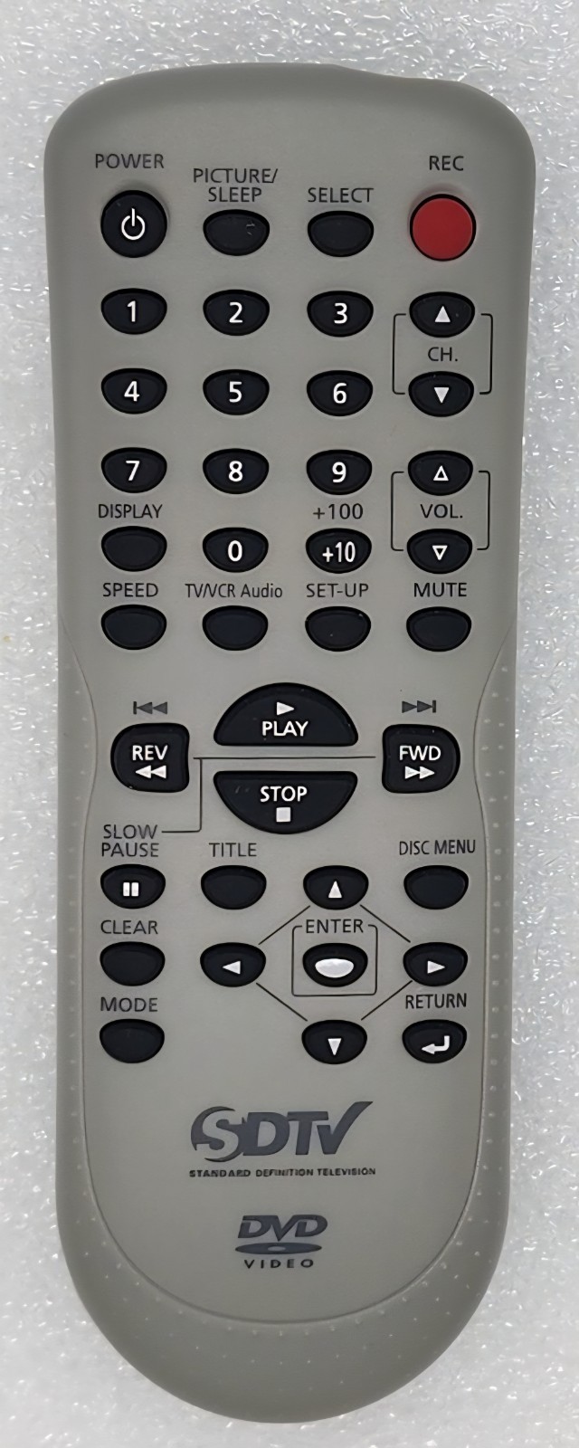 OEM replacement remote control for GFM, Sylvania CRT TV DVD & VCR COMBOs NF105UD