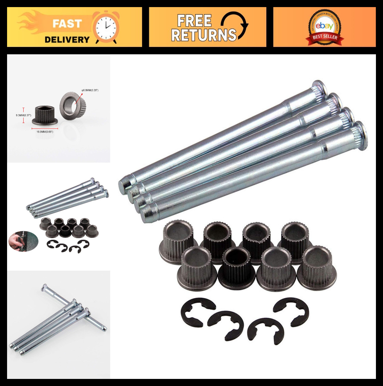 Door Hinge Pin & Bushing Repair Kit - 4 Pins & 2 Bushings for Chevy GMC Trucks 1