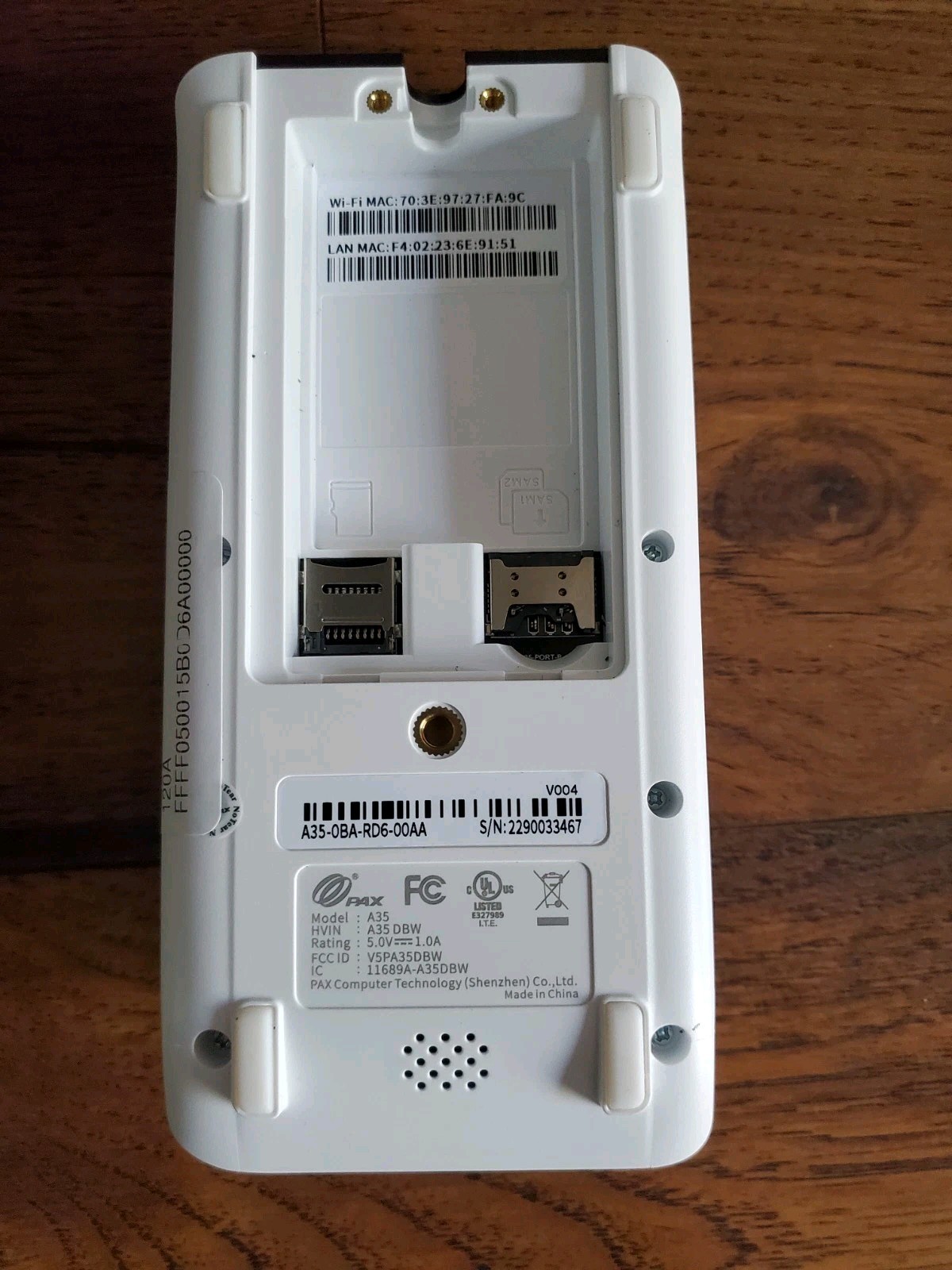 PAX A35 A35-0BA-RD6-00AA POS Terminal Untested No Back