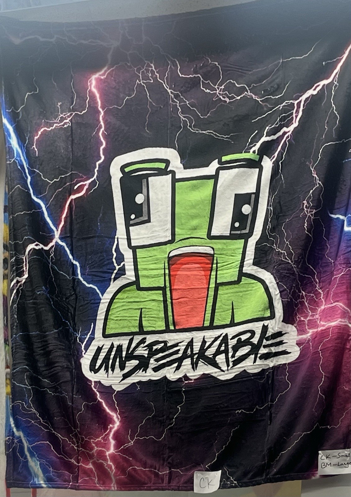 Unspeakable YouTube Blanket Plush Polyester 50”x60” Green Black Purple Lightning