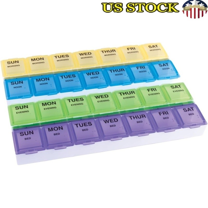 Transparent Pill Organizer 4 Dose Daily Planner BPA Free Medication Storage New