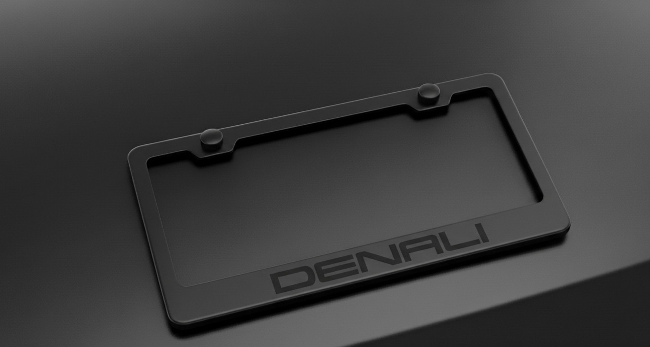 GMC Denali Black on Black Metal License Plate Frame with Screws and Caps