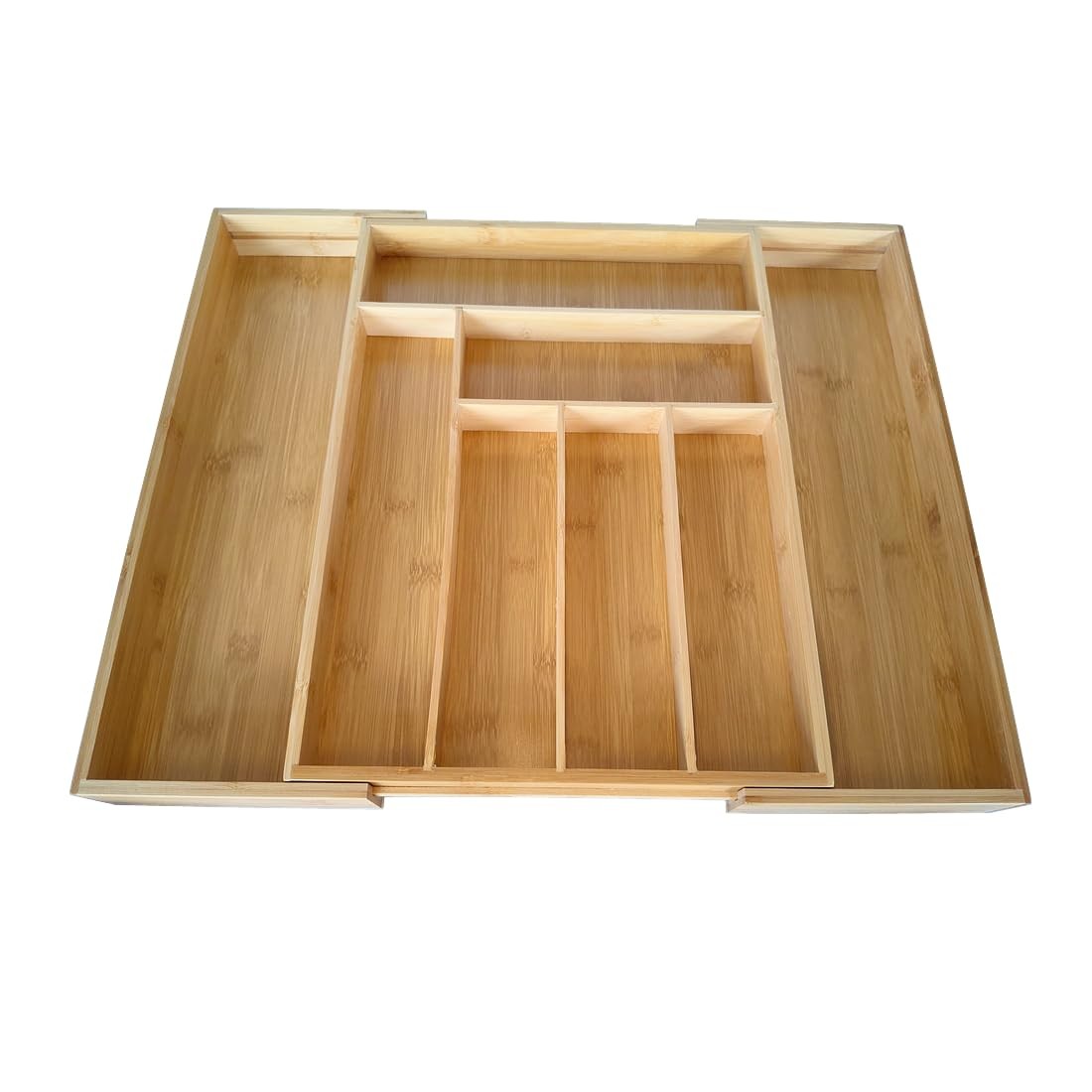Adjustable Bamboo Drawer Organizer, Expandable Silverware Natural