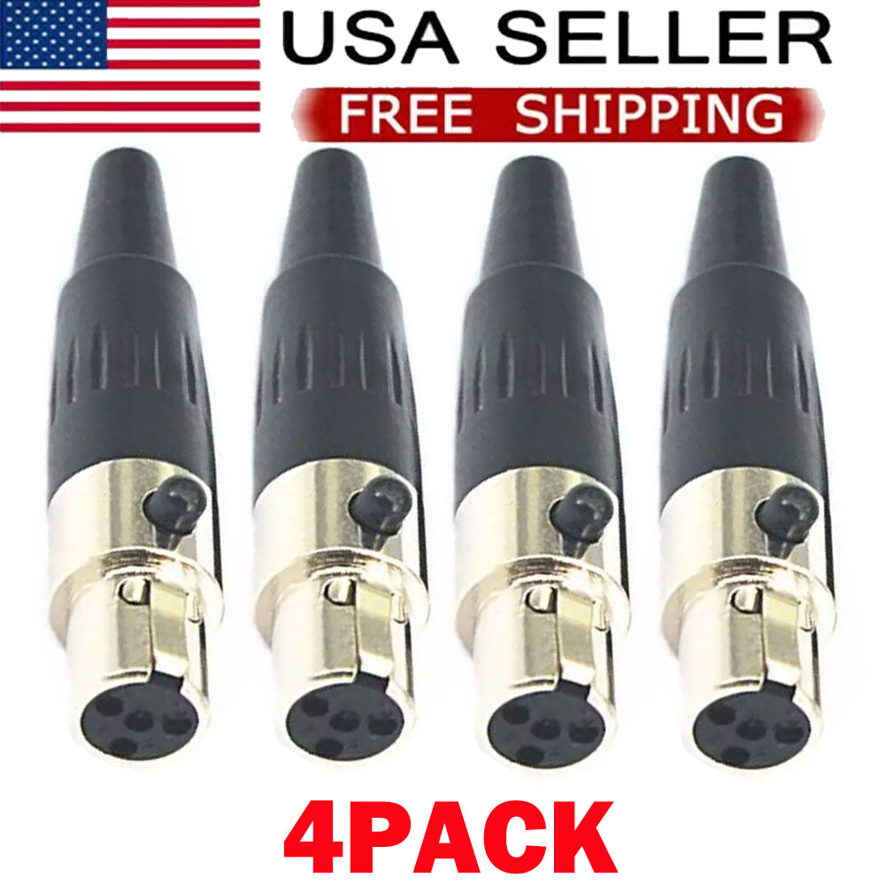 4x Mini XLR 4-Pin For Shure Wireless Headset Lapel Microphone Mic Connectors HOT