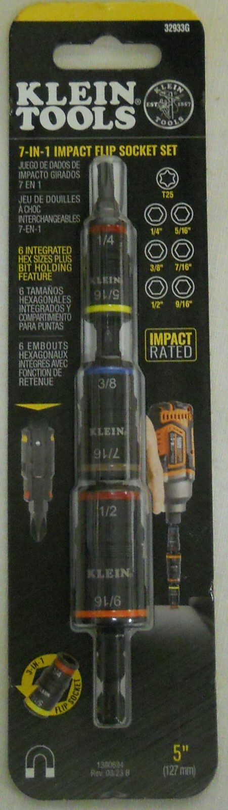 Klein Tools 32933G Magnetic Impact Rated Flip Socket Set 7-In-1