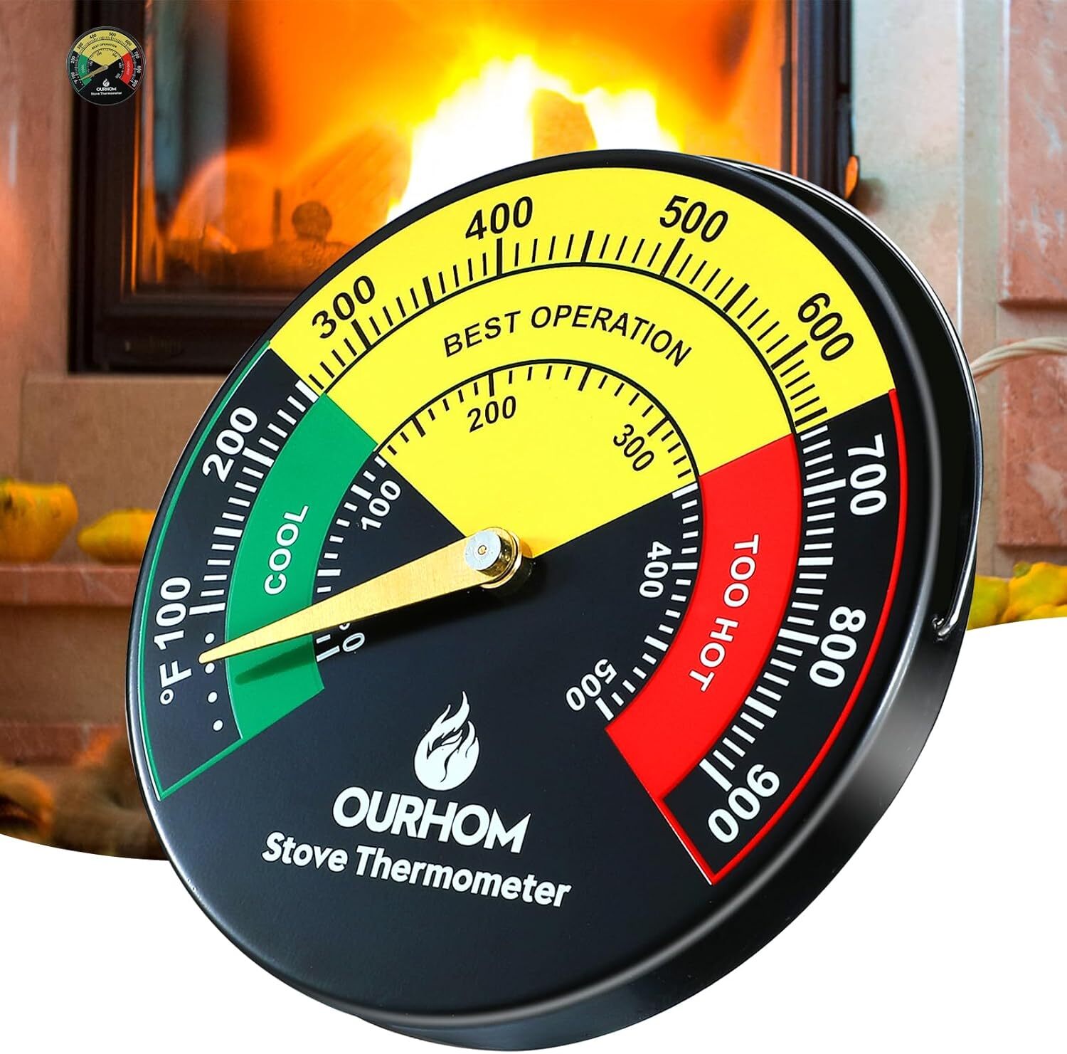 Wood Stove Thermometer, 3.55Inch Large Size Magnetic Stove Thermometer, Stove To