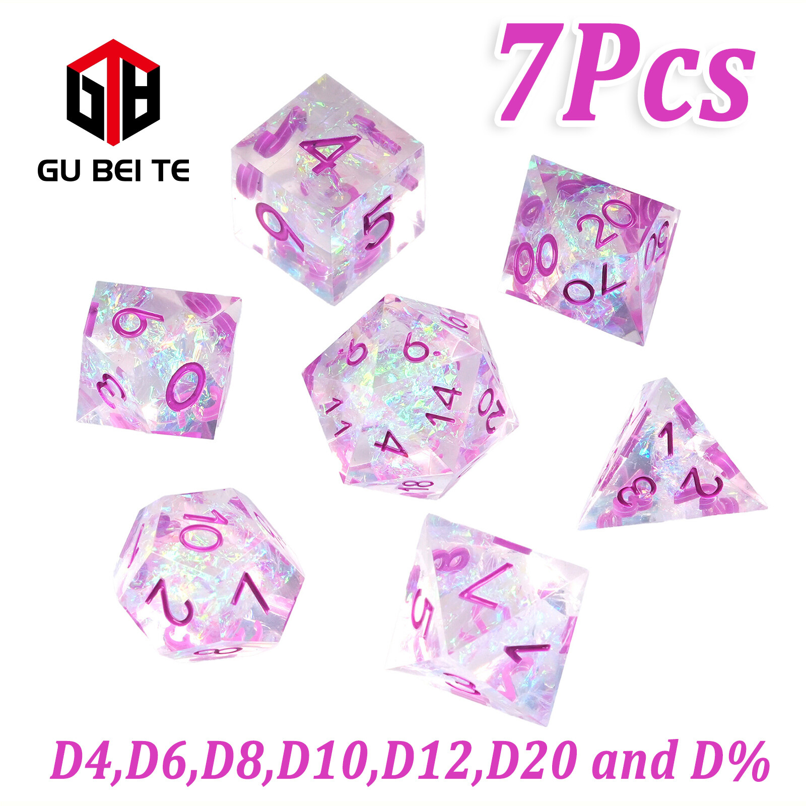 7PCS DND Dice Set transparent purple Polyhedral Dice for Dungeons & Dragons Rpg