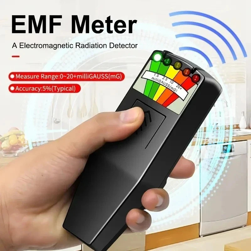 Portable EMF Magnetic Field Detector Electromagnetic Meter LED Indicator Black