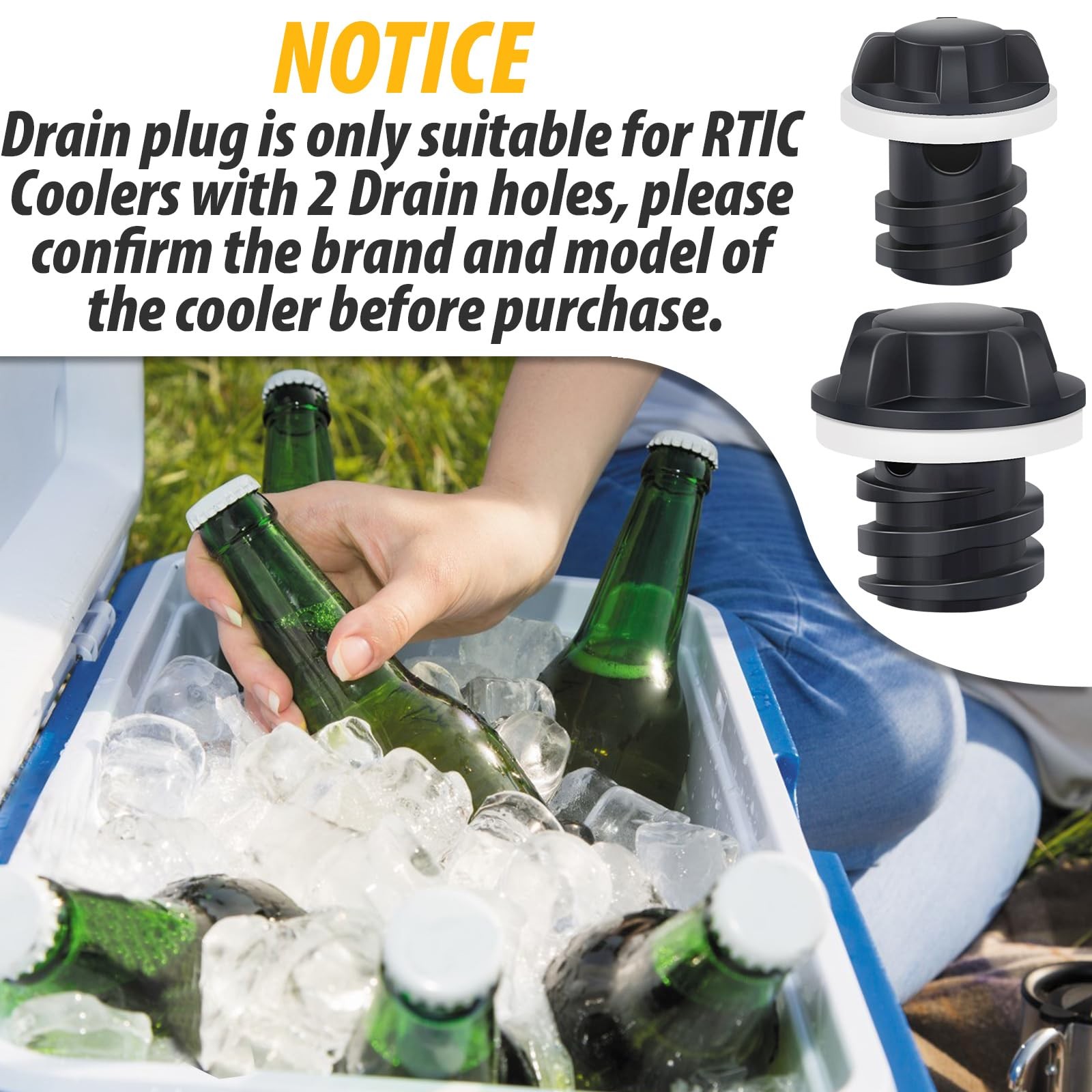Cooler Drain Plug for RTIC Coolers, 2 Pack Large & Small Replacement Plugs Co...