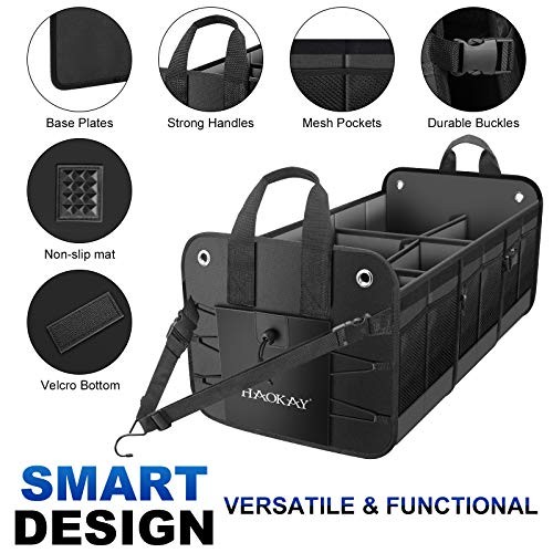 Premium Car Trunk Organizer with Lid, Multi Compartments 3 COMPARTMANTS BLACK