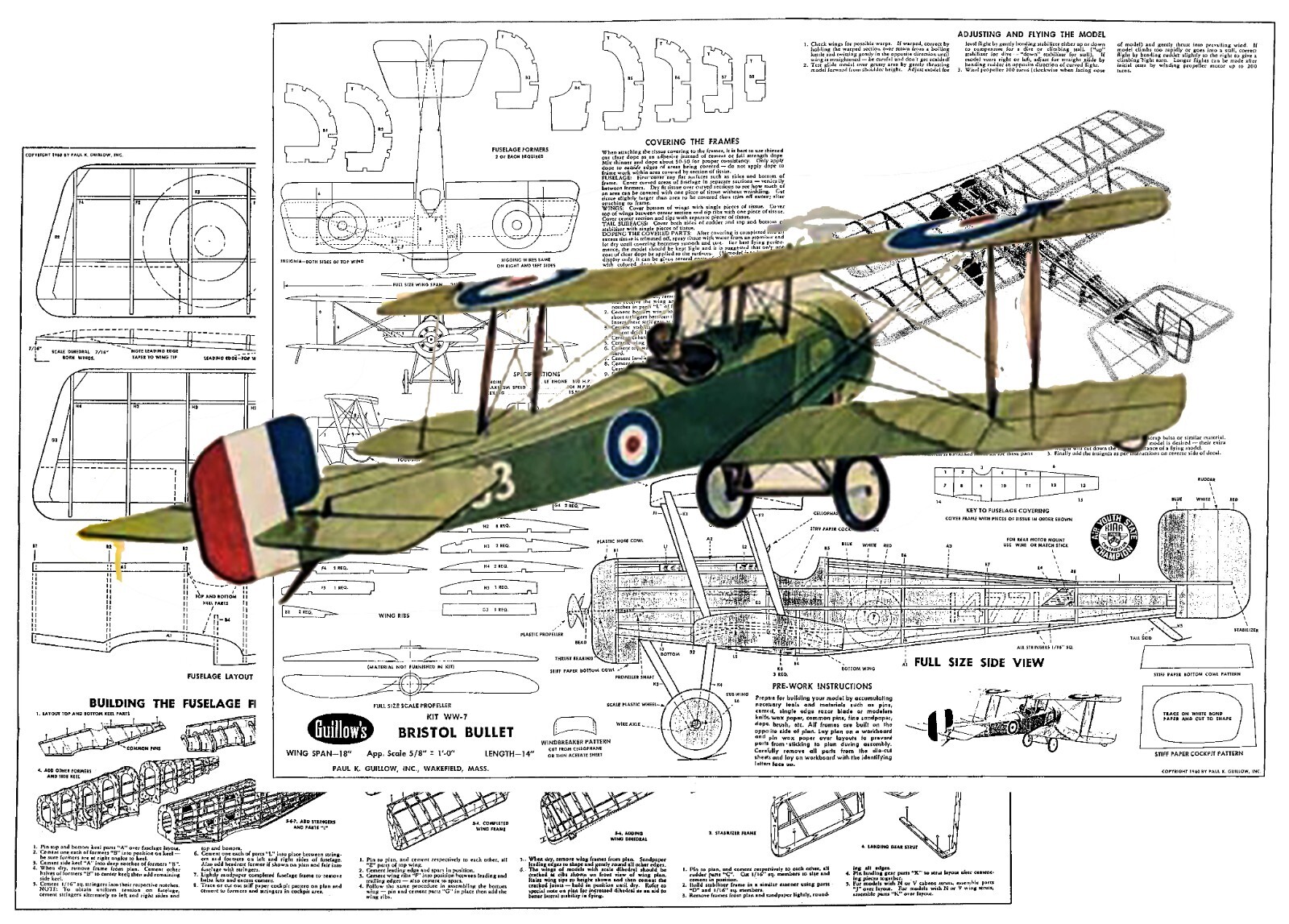 Guillows Model Airplane Plans (FF): Bristol Bullet 18" 5/8" Scale Rubber-Pw'ed