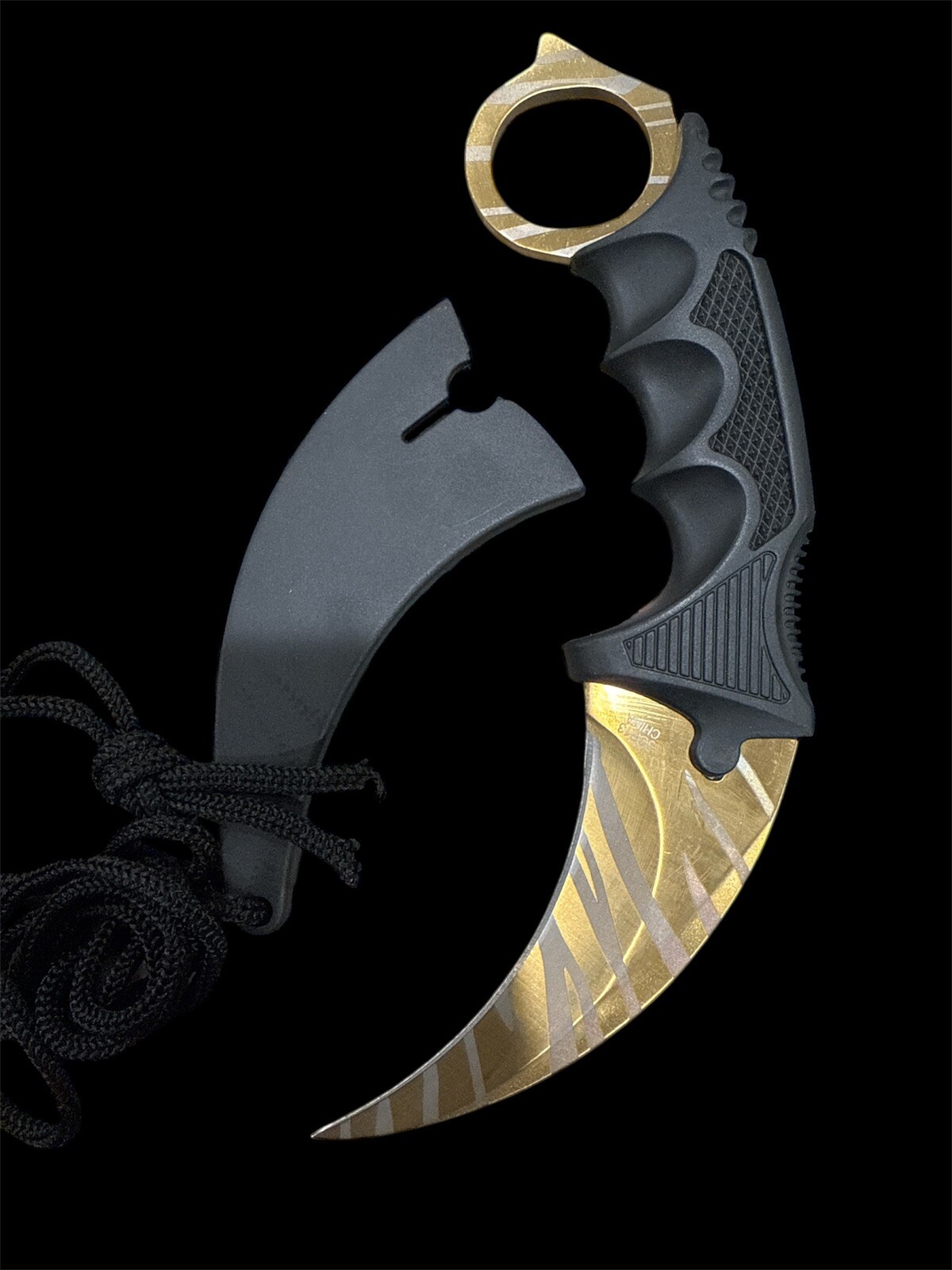 7.5" Full Tang Karambit with Hard Sheath & Necklace (Tiger Stripes Camo) TC