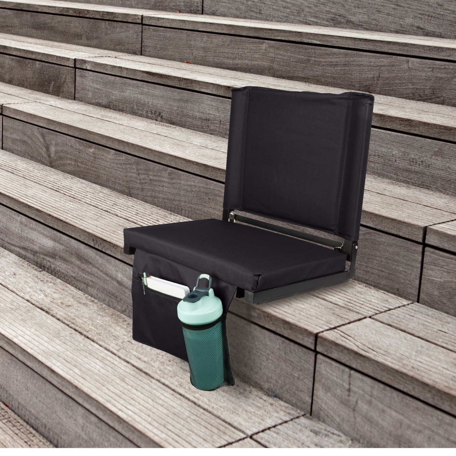 Bleacher Seat - Stadium Seat Cushion with Back Support, Black