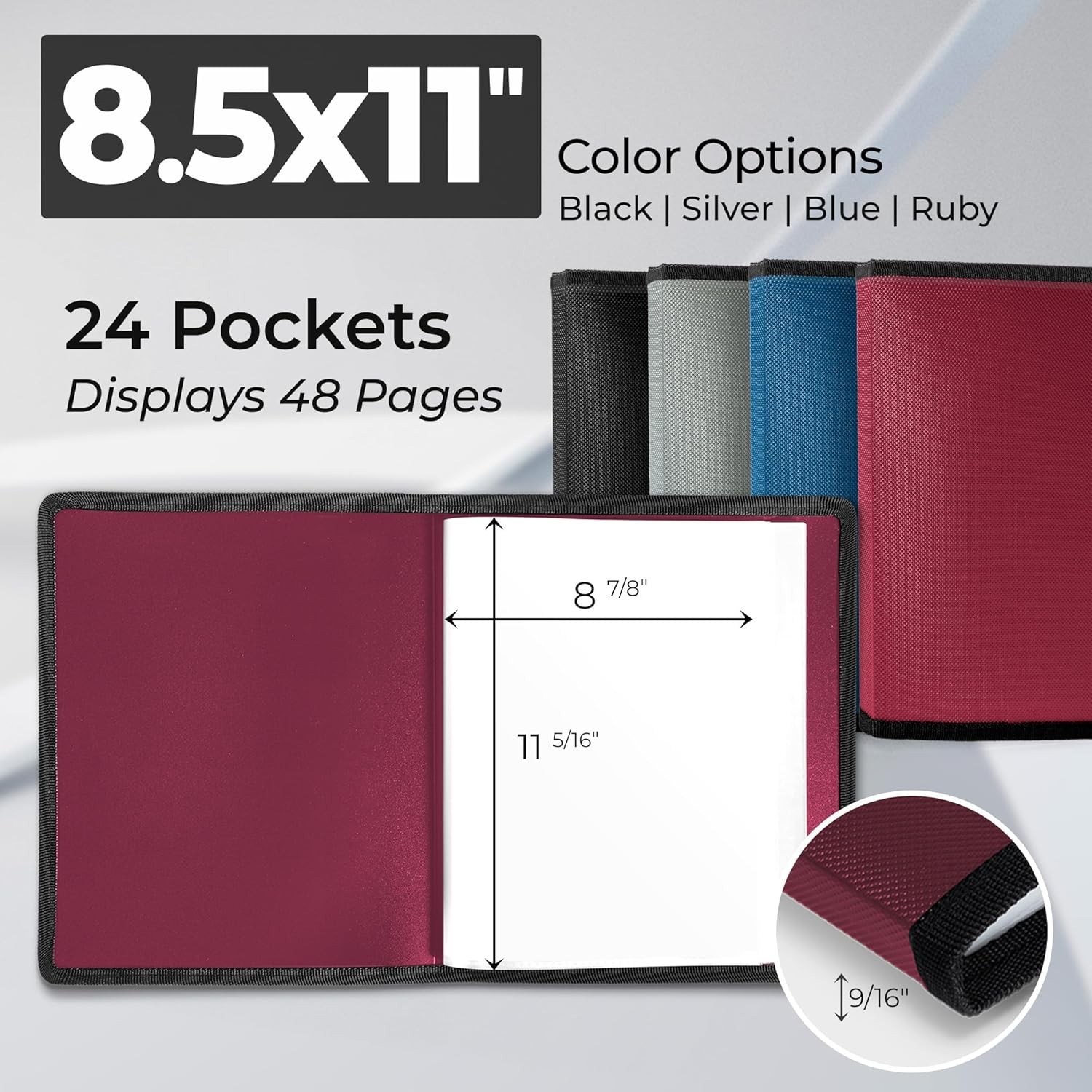 Dunwell Art Portfolio 8.5x11 Folder (Ruby), Black w/ BLK Paper, Ruby
