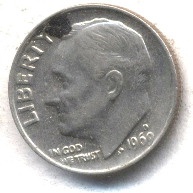 1969 D ROOSEVELT DIME 10 CENT AMERICAN  Circulated Business STRIKE COIN #708