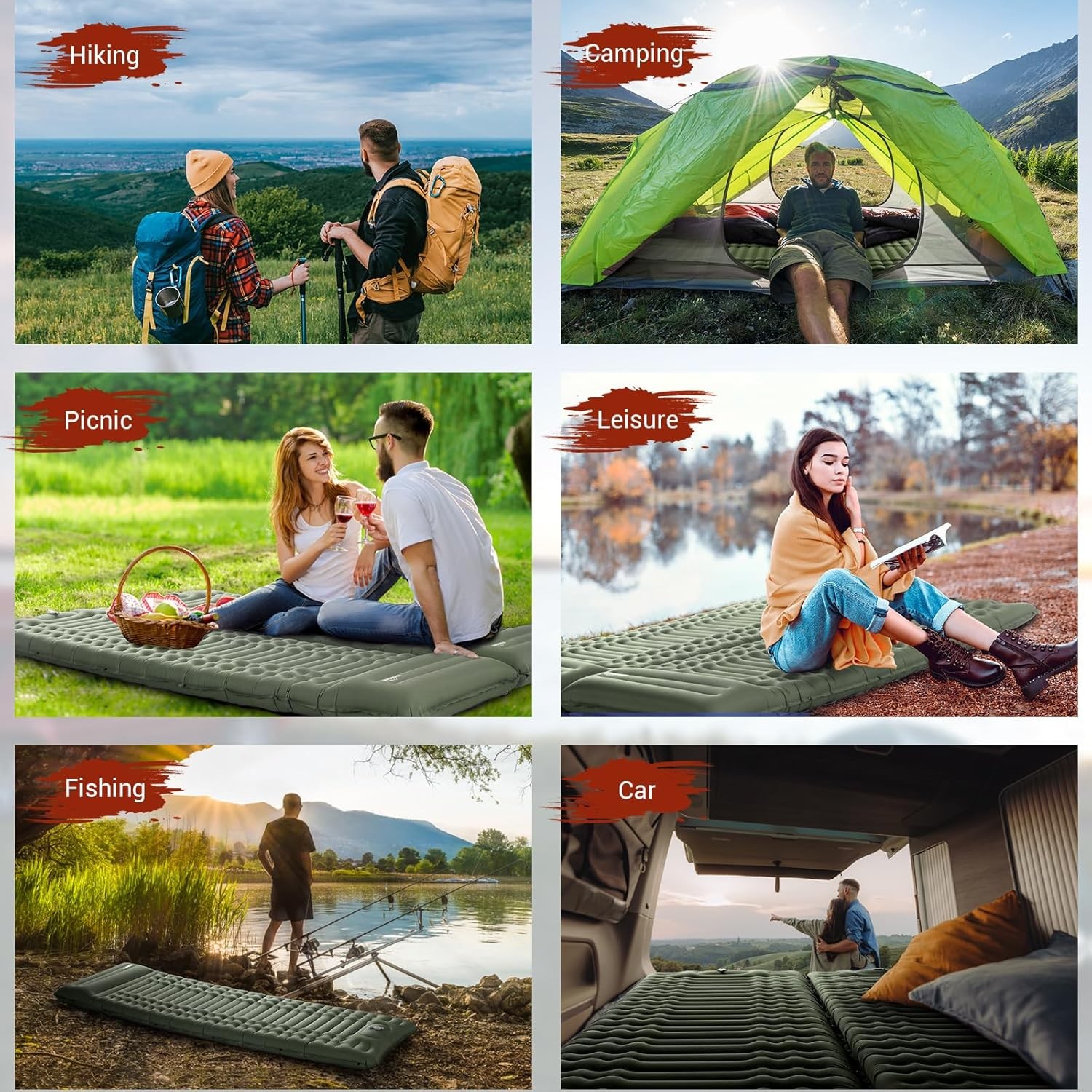 4" Thick Single Sleeping Pad for Camping, Fast Inflating Camping Pad w/ Pillow