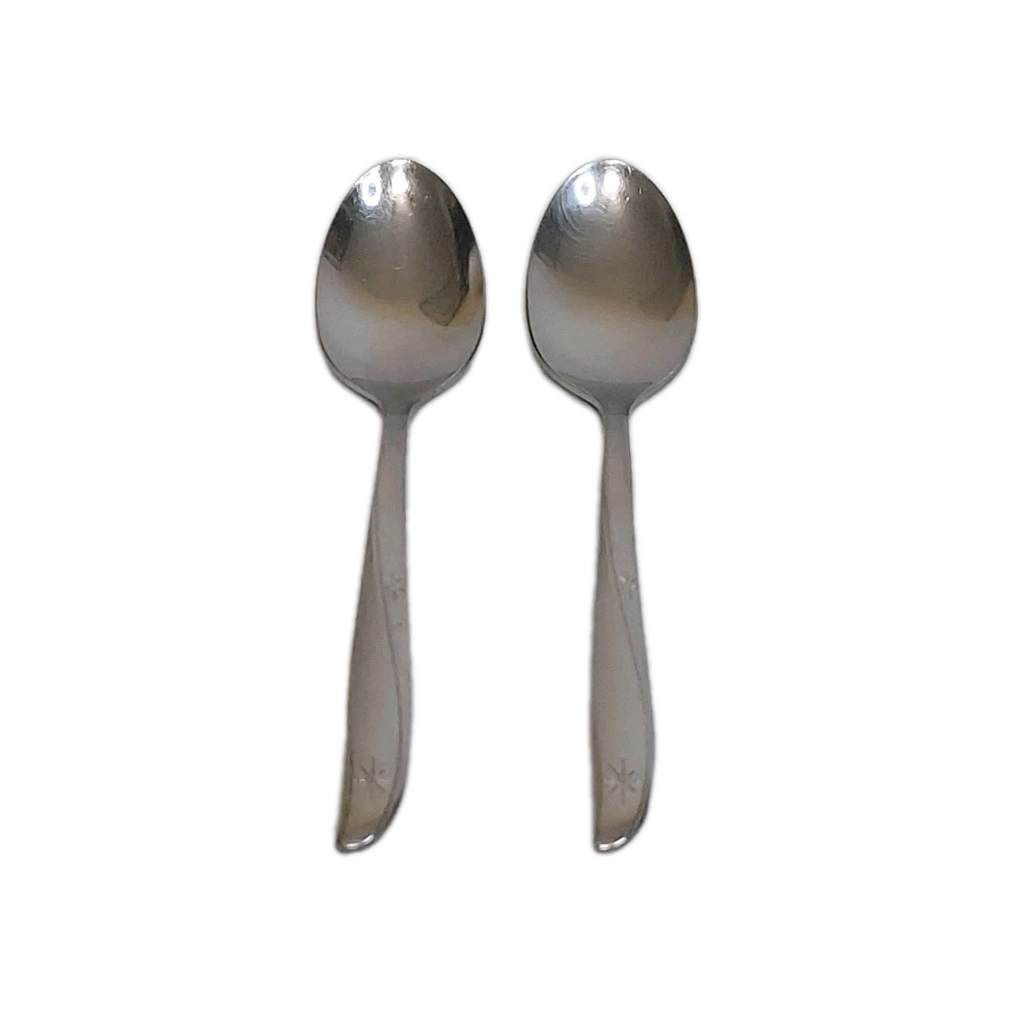 2 Oneida Community Atomic Twin Star Stainless Flatware Spoons EUC