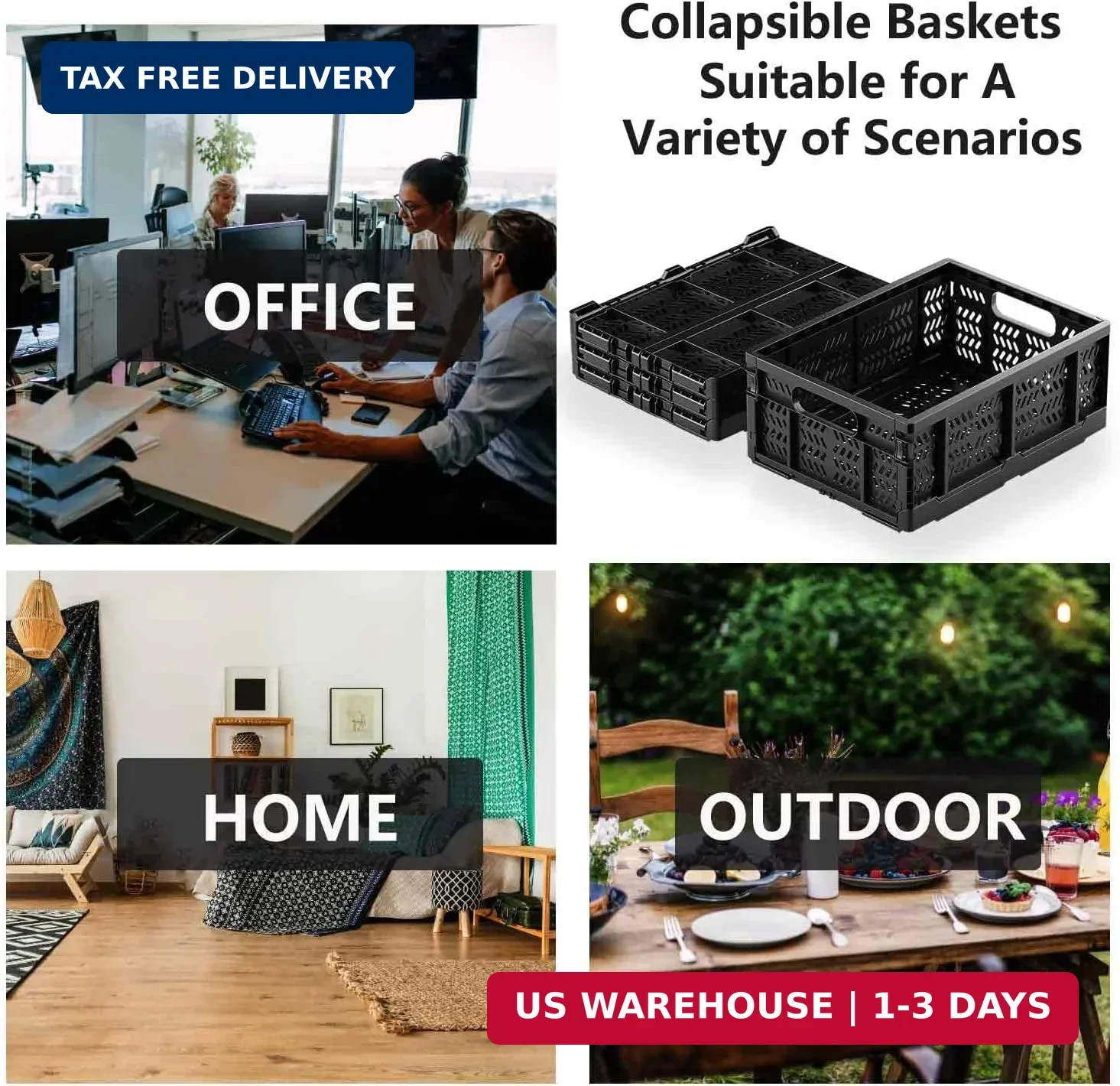 4-Pack Plastic Storage Crates,20L Foldable Baskets,Collapsible Crates, Storage B