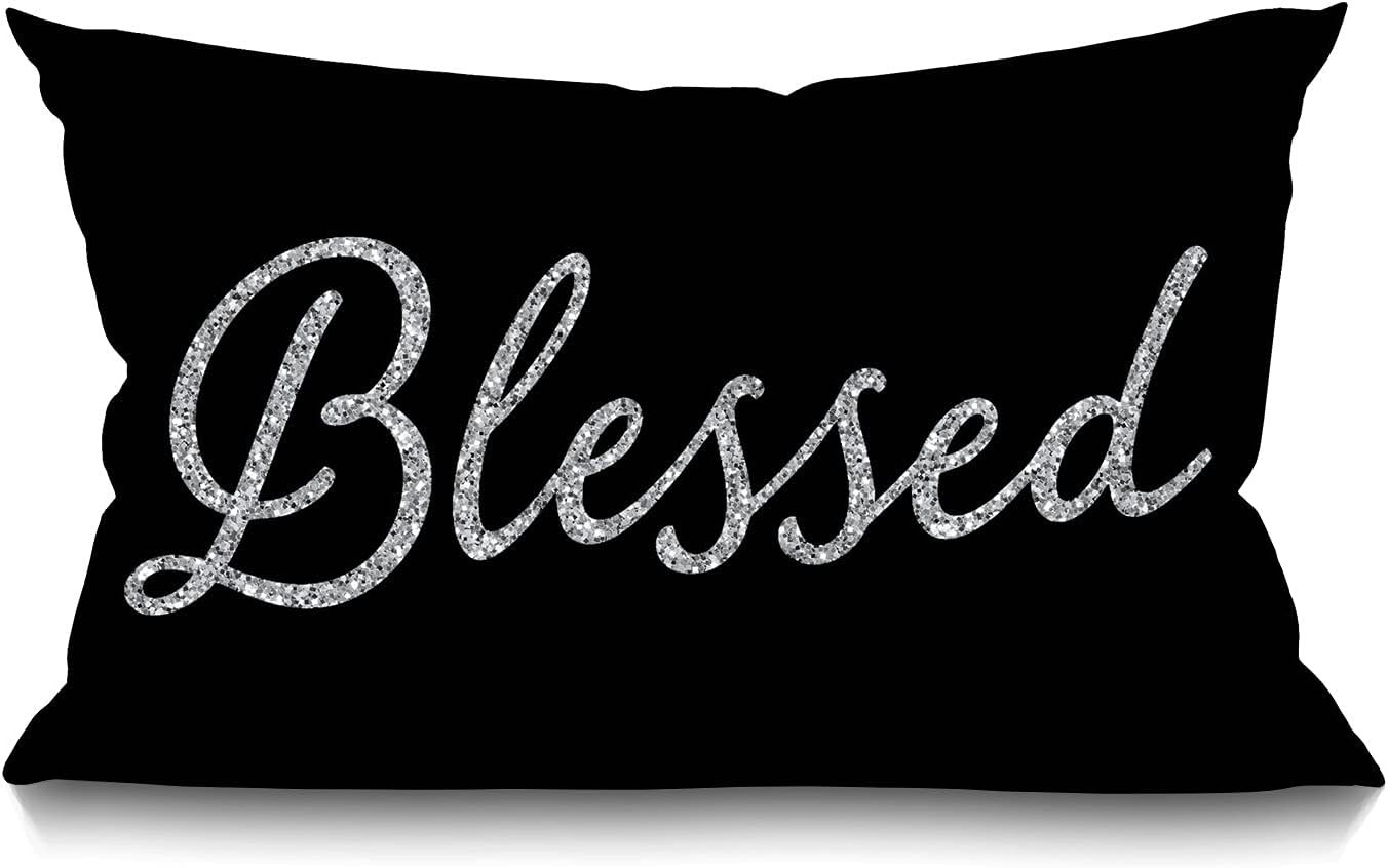 Smooffly Inspirational Blessed Words Waist Lumbar Black Cotton Linen Md080
