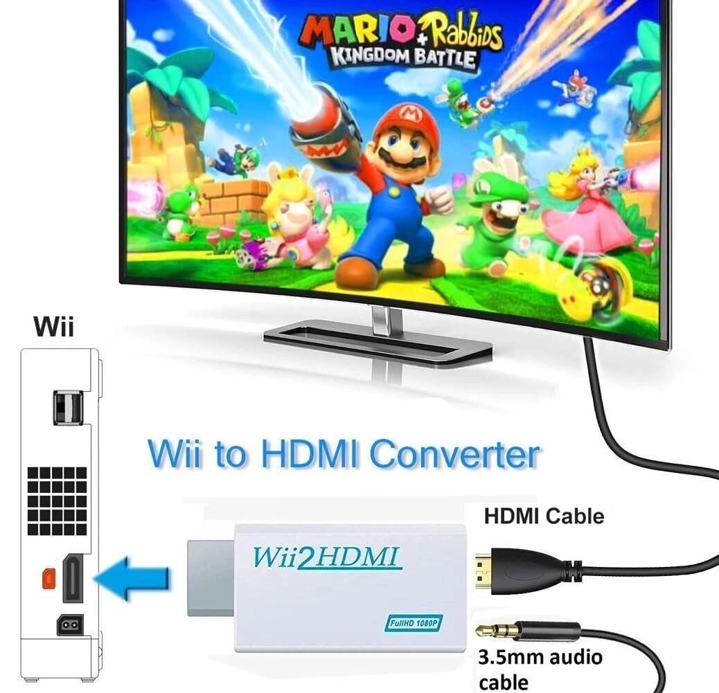 Portable Wii to HDMI Wii2 HDMI Full HD Converter Audio Output Adapter TV