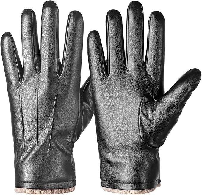 Alepo Winter PU Leather Gloves for Men, Warm Thermal Touchscreen Texting