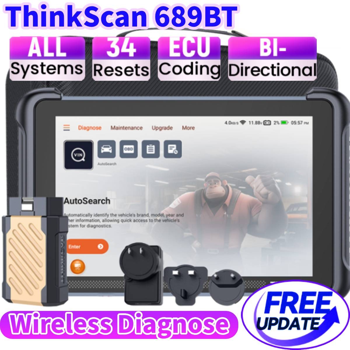 ThinkScan 689BT Bi-directional Tool OBD2 Scanner All System 34+Services Free