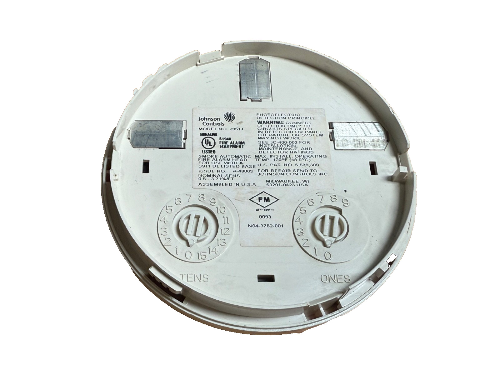 Johnson Controls 2951J Fire Alarm Smoke Detector Head + Base