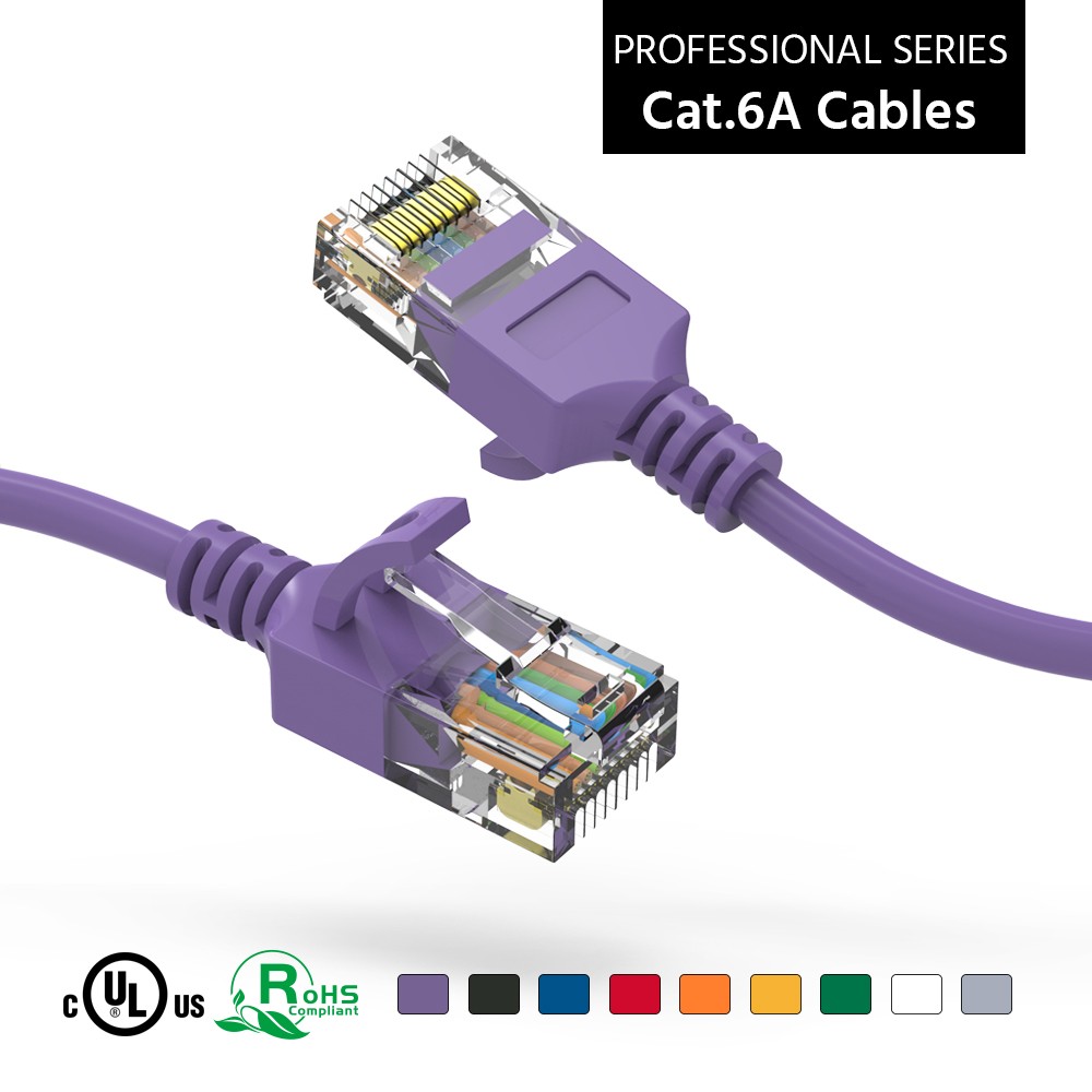 3Ft CAT6A UTP Slim Ethernet Network Booted Cable 28AWG Purple