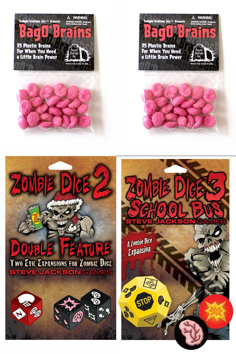 Zombie Dice Expansion Set 2 & 3, w/2 Bag o' Brains 50 Markers Game Steve Jackson