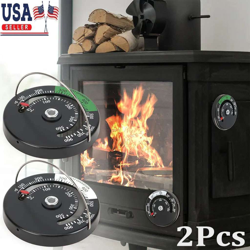 2Pcs Magnetic Wood Stove Pipe Fire Heat Temperature Gauge Thermometer Tester US