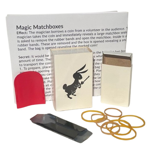 ADAMS MATCH BOX MAGIC TRICK Appearing Coin In Nesting Boxes & Bag Beginner Set