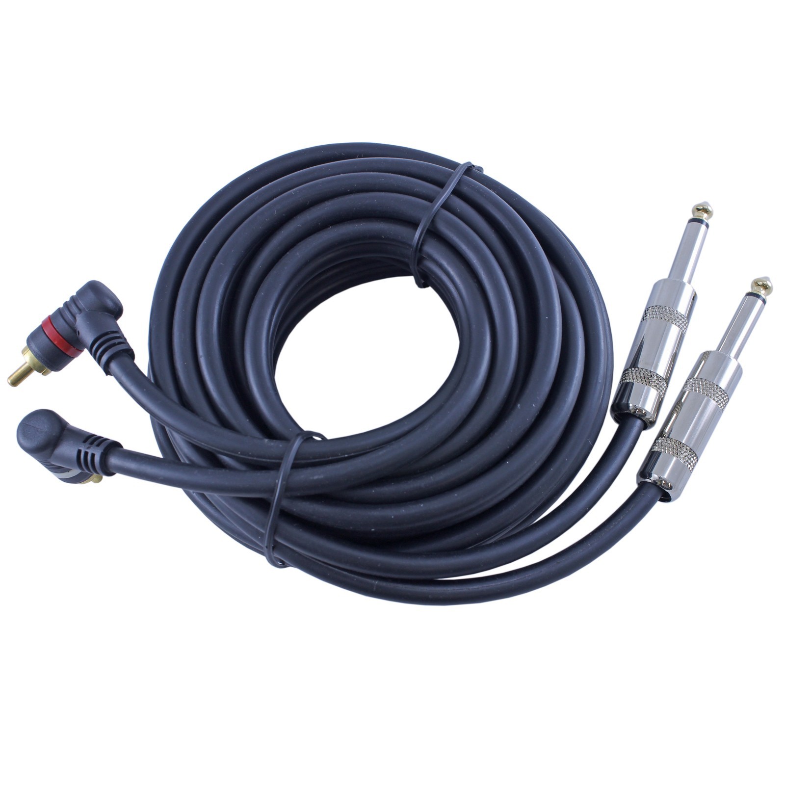 Right Angle 90 degree DUAL RCA to 2 MONO 1/4 male plug shieled audio cable cord