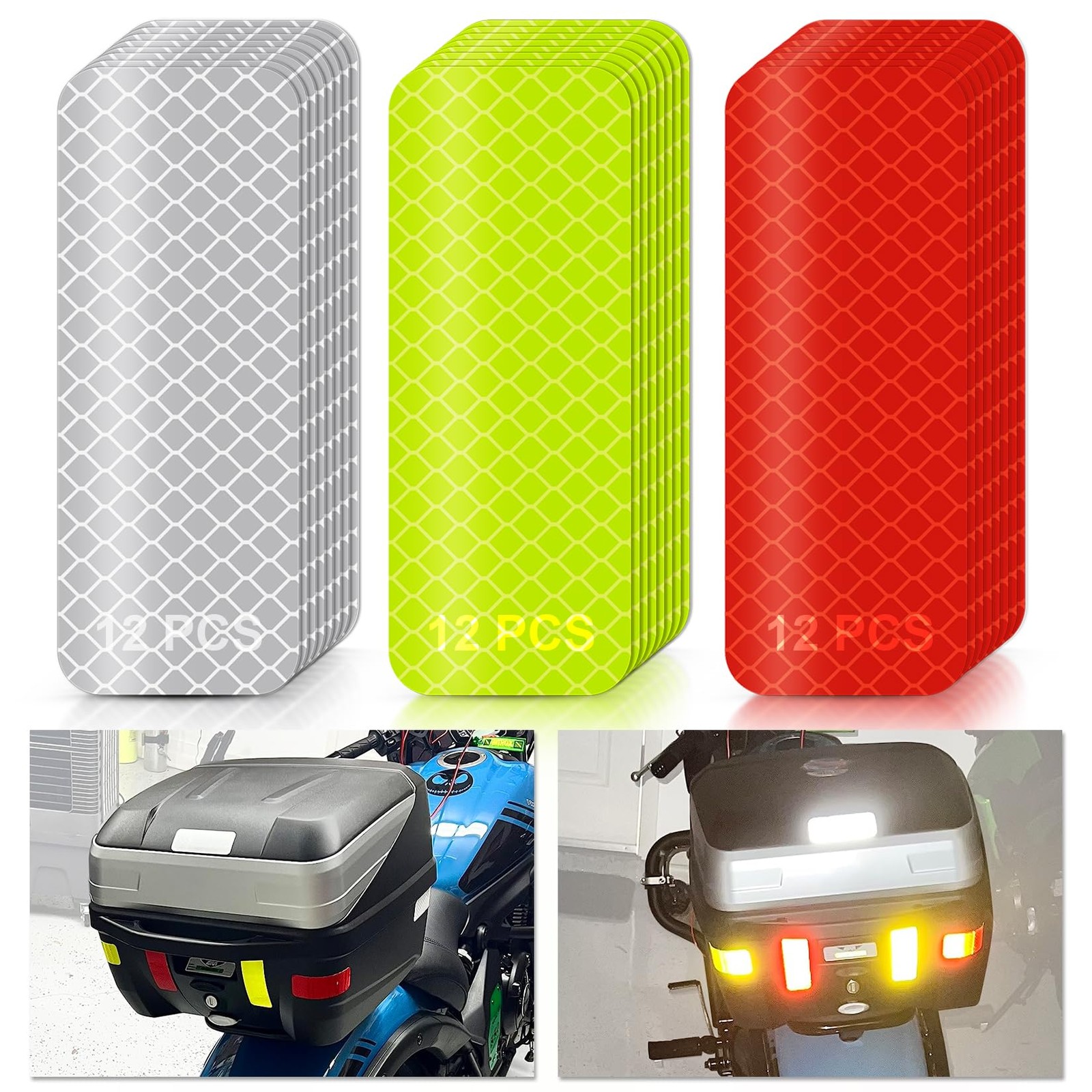 Reflective Stickers, 36 PCS High Visibility 3*8cm, Red, Yellow, Silver