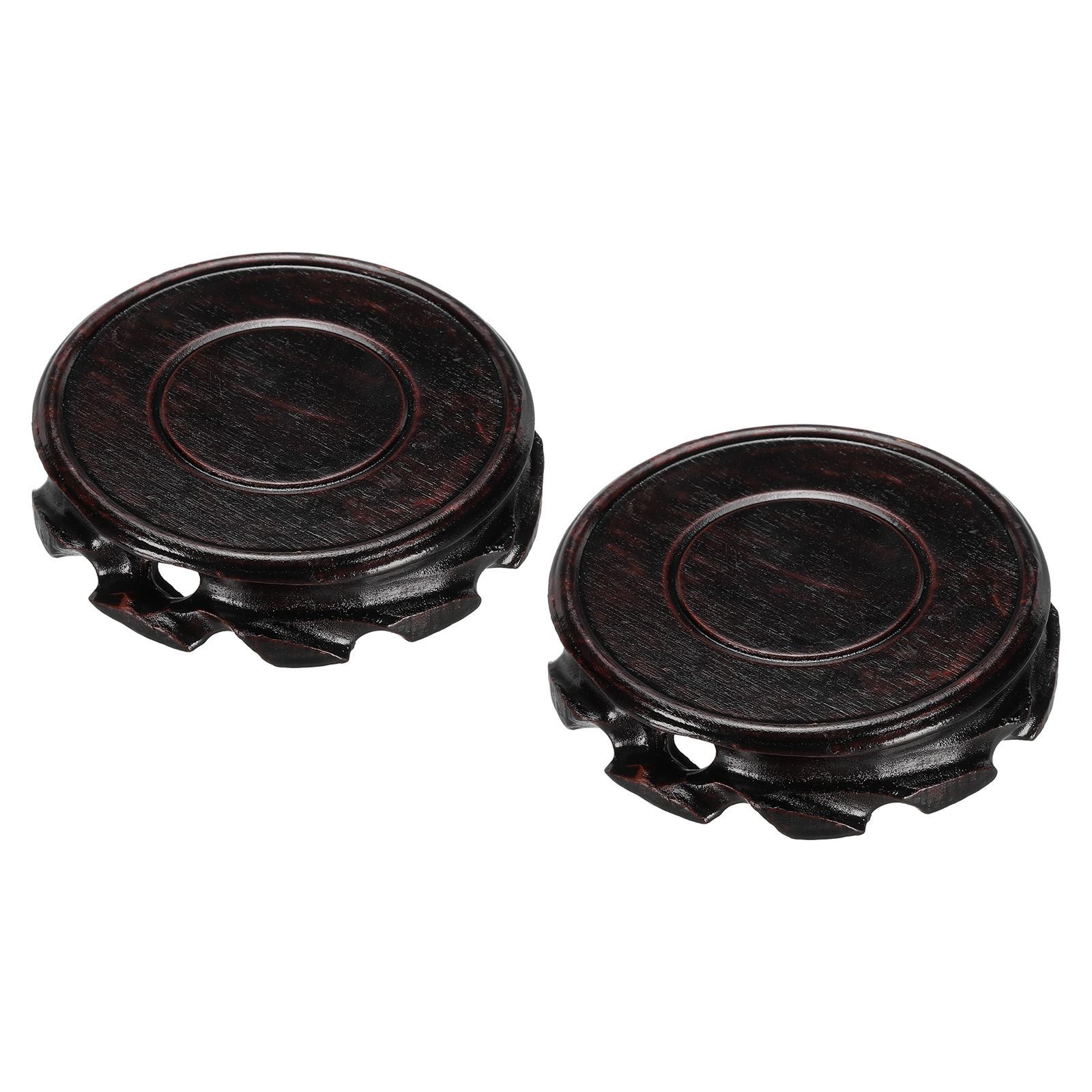 Wooden Stand Holders Displays Base 90mm Diameter Red Brown for Vase Bonsai 2PCS