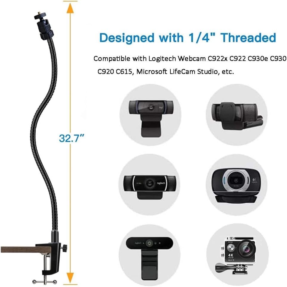 Webcam Stand Holder 27" Adjustable Gooseneck Desktop