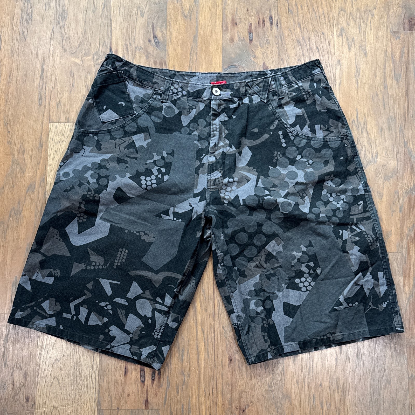 Jordan Shorts Mens 38 Gray Black Camo Canvas Nike Air Jumpman 12" Inseam Relaxed