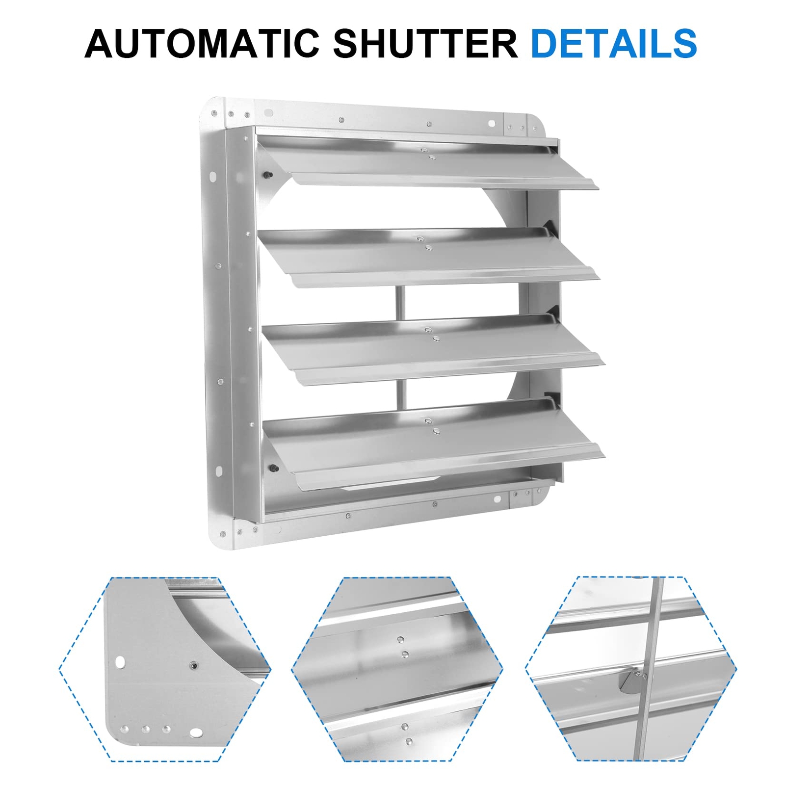 iPower 16-Inch Square Automatic Gravity Shutter Louver Vent Silver