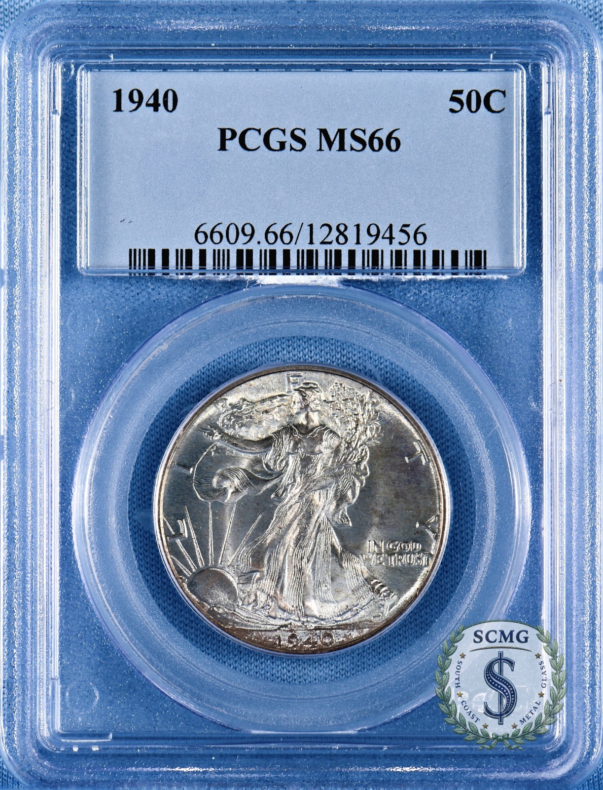 1940 Walking Liberty Half Dollar PCGS MS65 - White with Blue & Russet Pastels