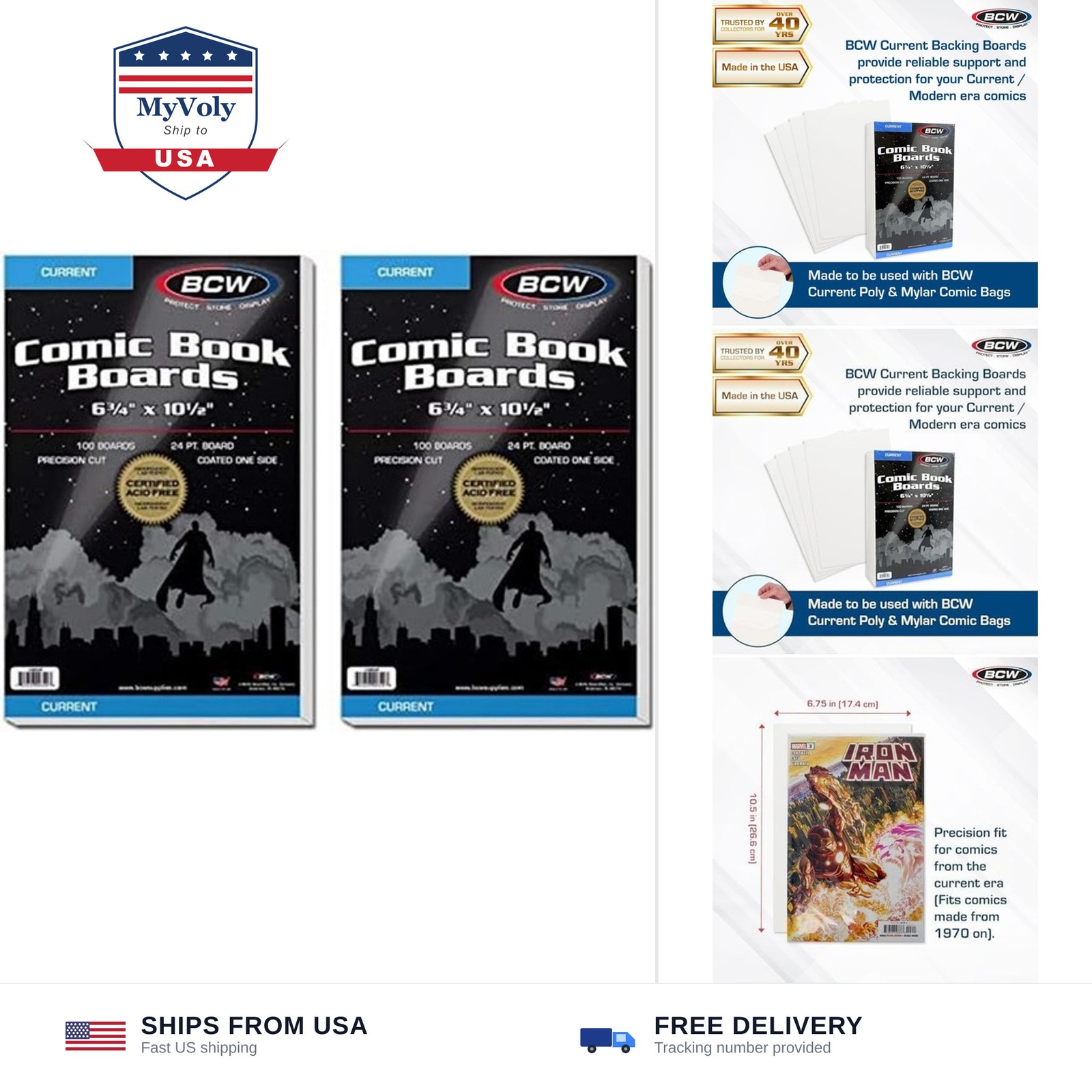 BCW Current Comic Book Backing Boards - 200 Pack | 24 pt., Coated, Buffered w...