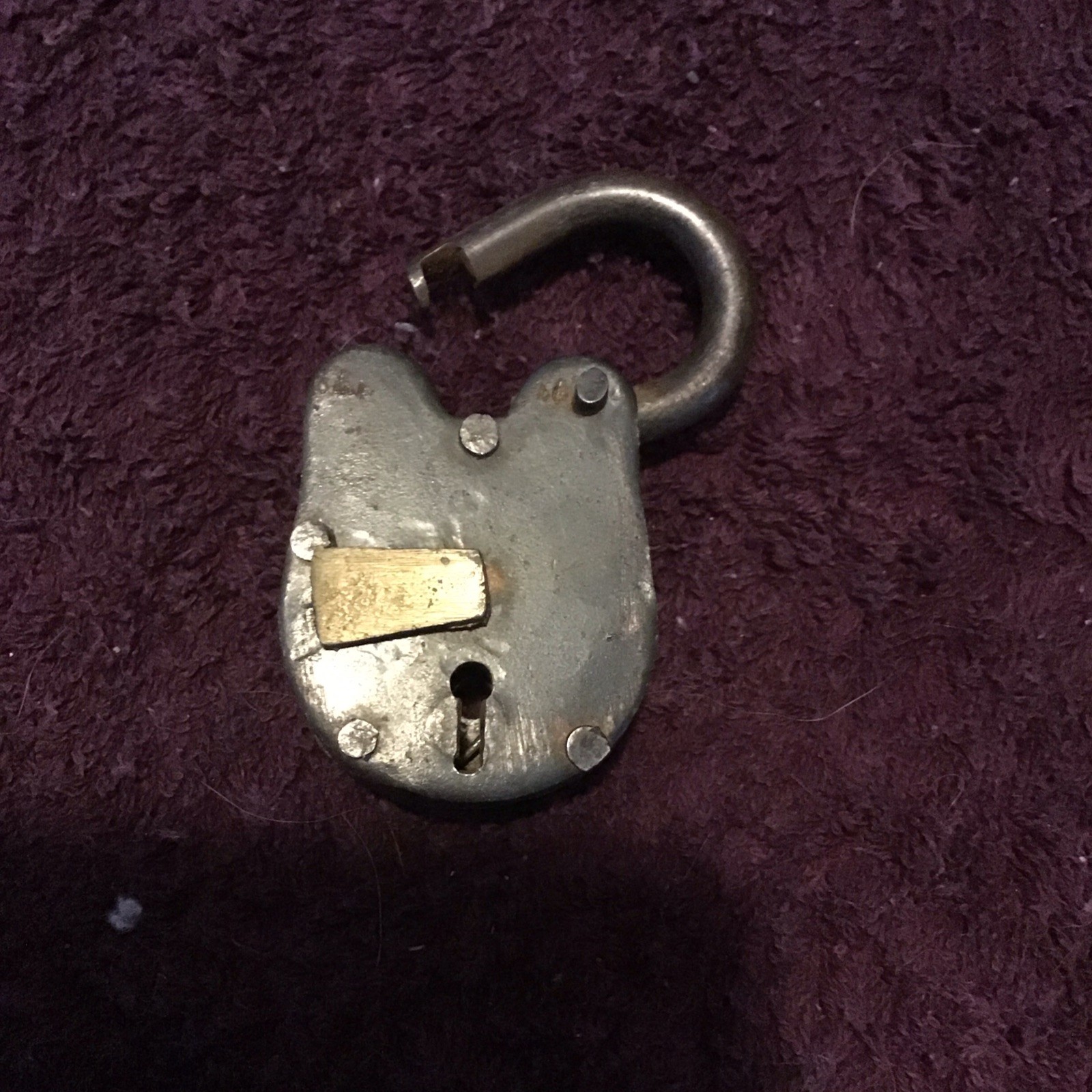 Antique Metal Padlock with Brass Detail, Silver Brass, Rusted